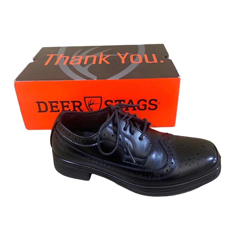 Deer Stags Boys Ace Wingtip Oxford Comfort Dress Shoes Size 1.5 Black